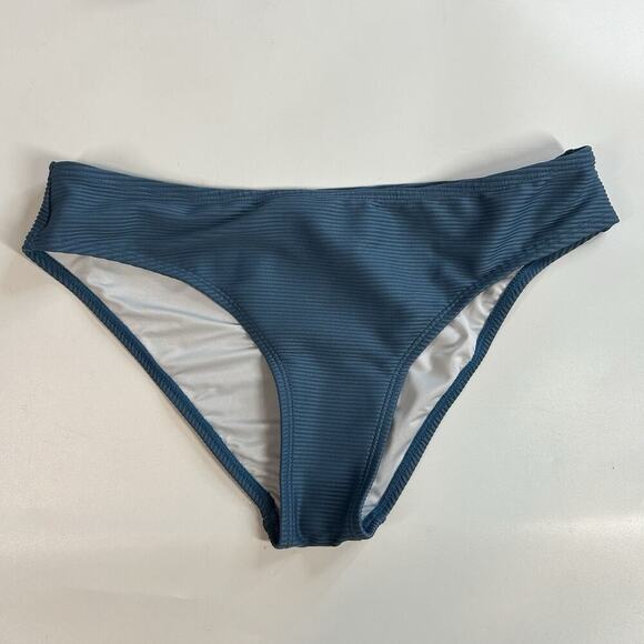 Cupshe Swimsuit Women’s Medium Triangle Bikini Blue Ribbed Knit Beach Vacation - Picture 3 of 6